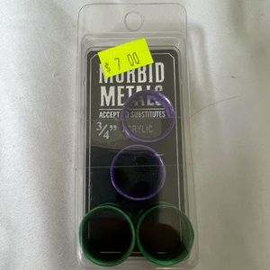 Unused Hot Topic Morbid Metals 3/4” Green and Purple Acrylic Gauges 4 pack